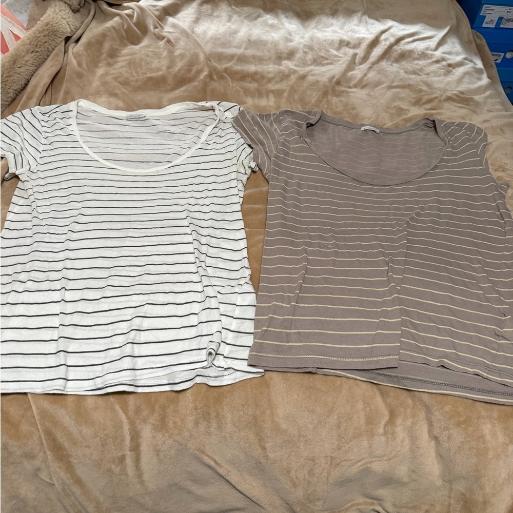 American Vintage Lot of 2 Striped 100% Cotton Tees Women’s Medium